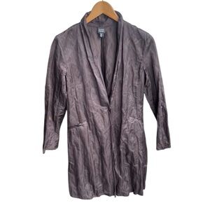 Eileen Fisher Brown Crinkle Satin Jacket 3/4 Duster Jacket  women size S